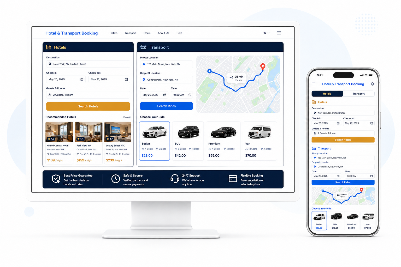 Hotel + Transport Booking Website